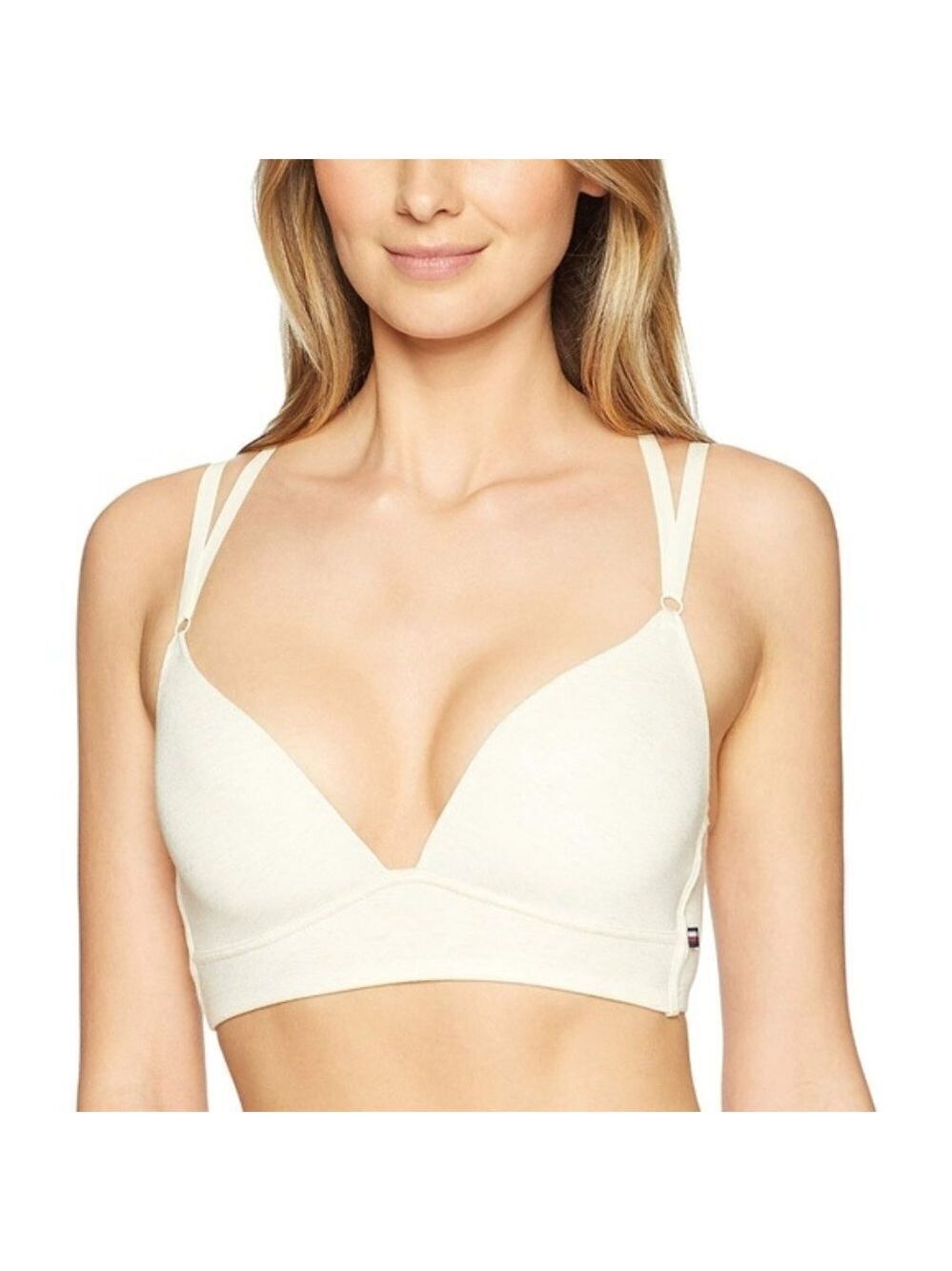 TOMMY HILFIGER OATMEAL HEATHER LIGHTLY LINED SIGNATURE LACE WIRE FREE BRA 34D - Picture 2 of 4
